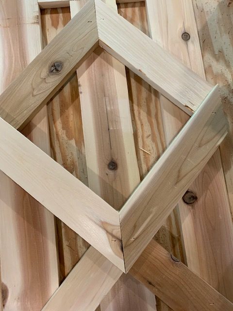 Overlapping cedar shutter detail pieces