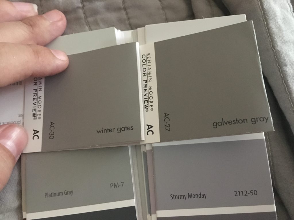 Paint samples for gray exterior house