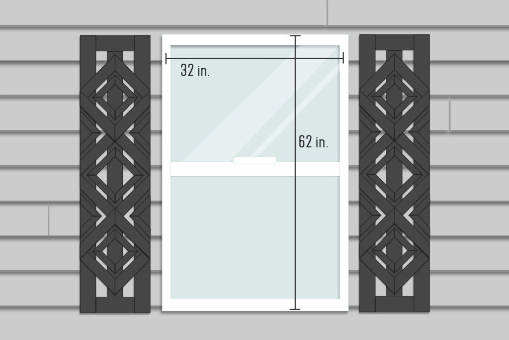 Illustration of shutters are window with dimensions