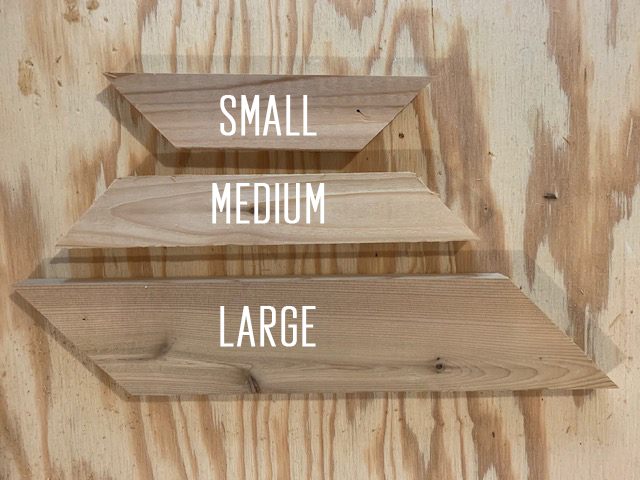 Small, medium and large shutter detail wood pieces