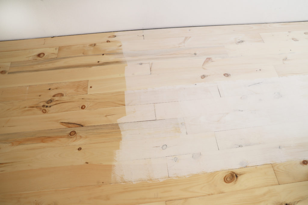 Small section of pine floors with whitewash