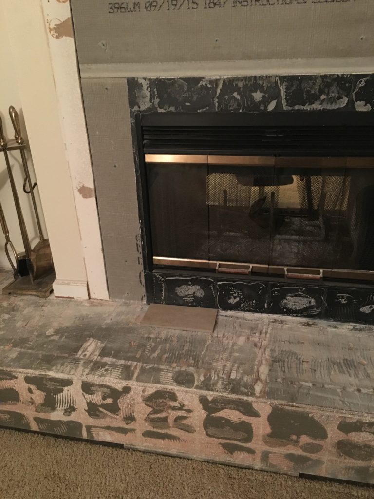 Tile removed from fireplace